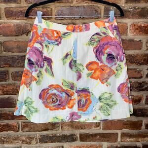 J, Jill White Lightweight Cotton Floral Mini A-Line Skirt Women's Size 4